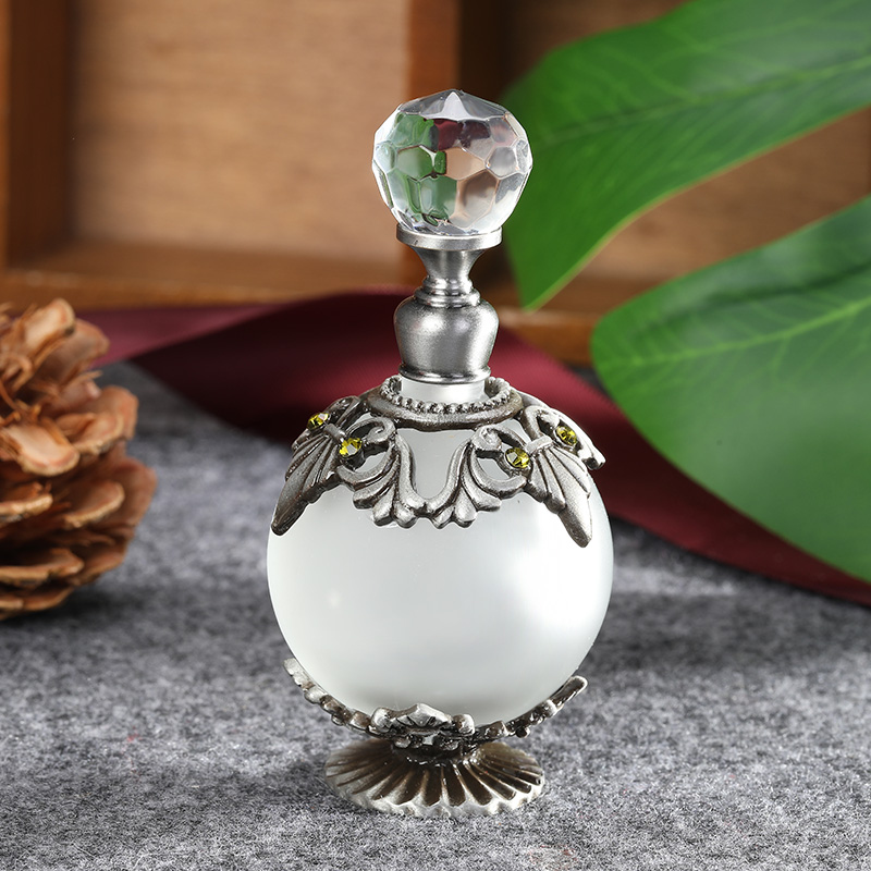 Perfume Fragrance Holder - Antique Silver Metal Glass Perfume Bottle