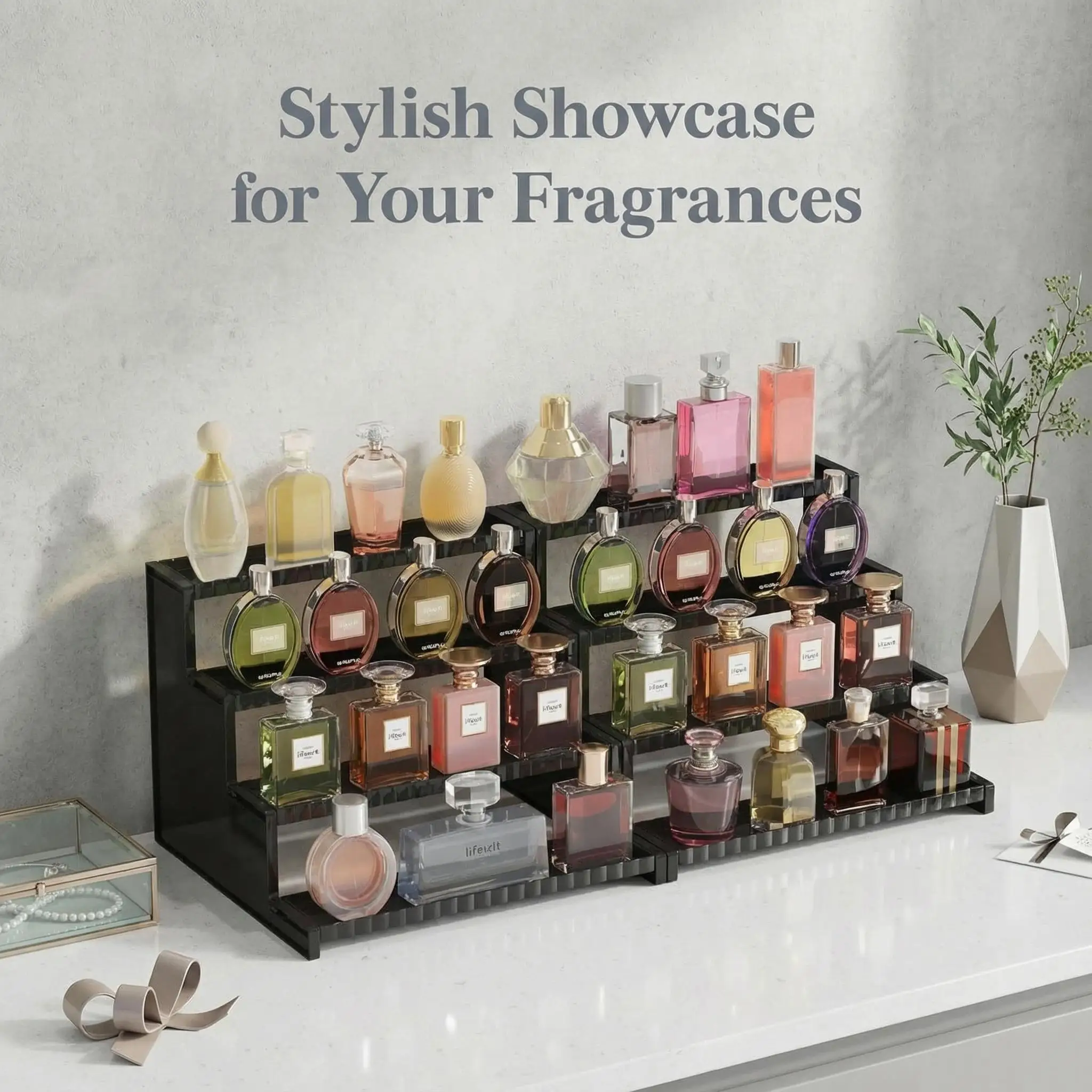 Perfume Fragrance Holder - 12 Inch 4-Tier Black Display Stand